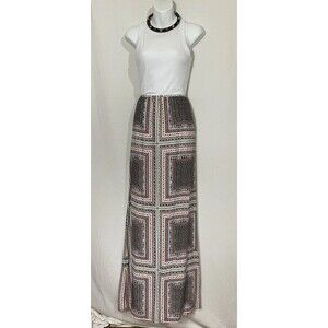 Parker Devlin 100% Silk Maxi Skirt Geometric Print Large